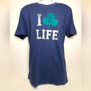 Life is Good tee blue with clover shamrock short‎ sleeve t shirt men's Medium